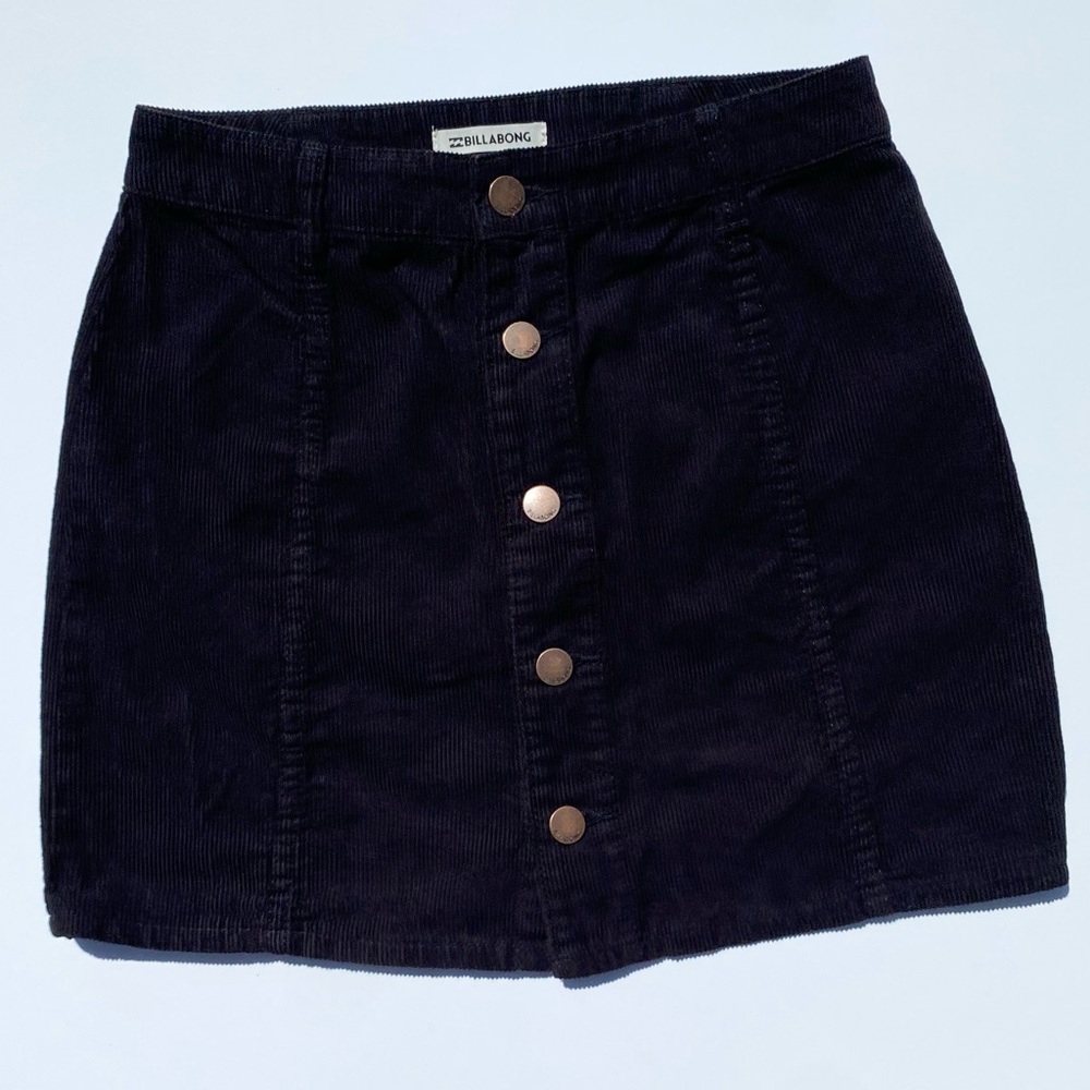 Billabong Push My Buttons Black Corduroy Mini Skirt Women's 28 Summer Casual Y2K